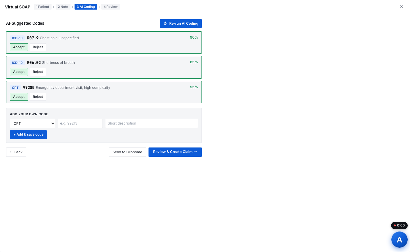 A provider accepting suggested codes